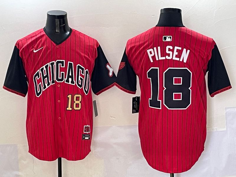 Men Chicago White Sox 18 Pilsen Red Stripe Joint Name Nike 2025 MLB Jersey style 23